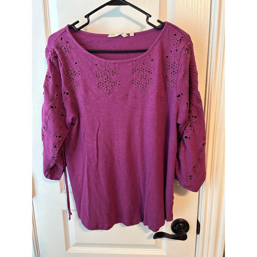 Soft Surroundings Purple 3/4 Sleeve Top Cinch Sleeves